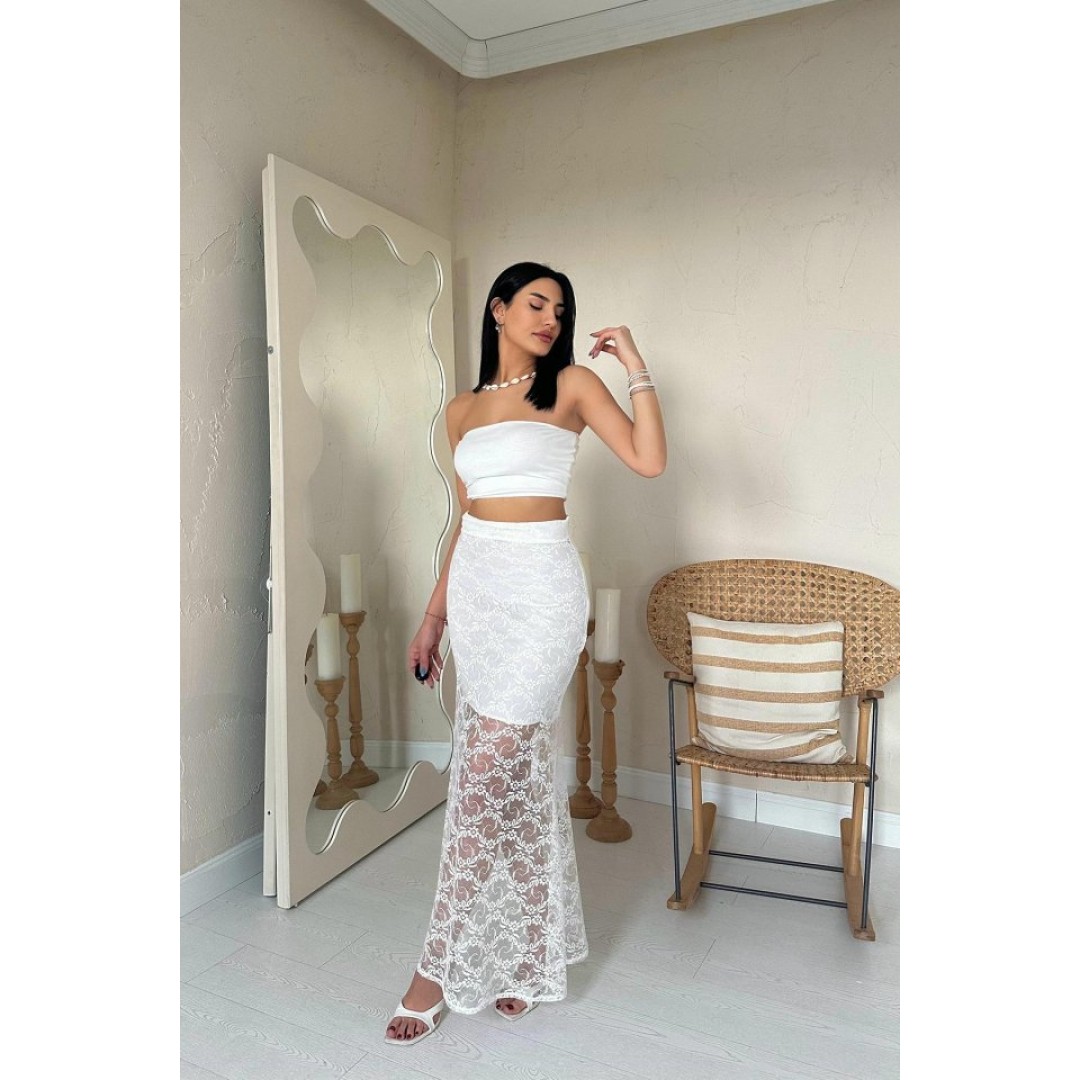 Beyaz Dantel Detaylı Etek - 154833 Beyaz Dantel Detaylı Etek - 154833
