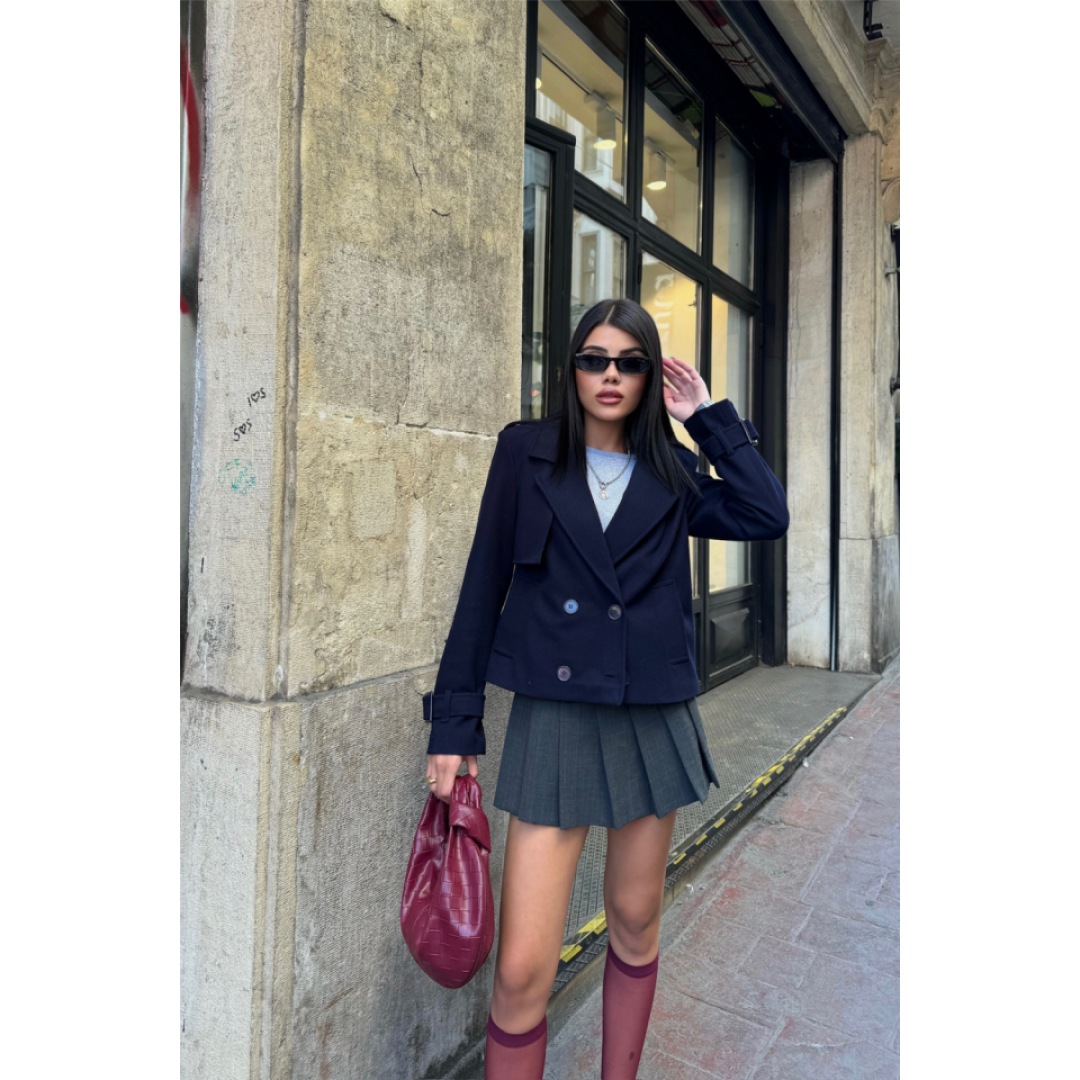 KAŞE CROP 4 DÜĞME CEKET - Lacivert 151213
