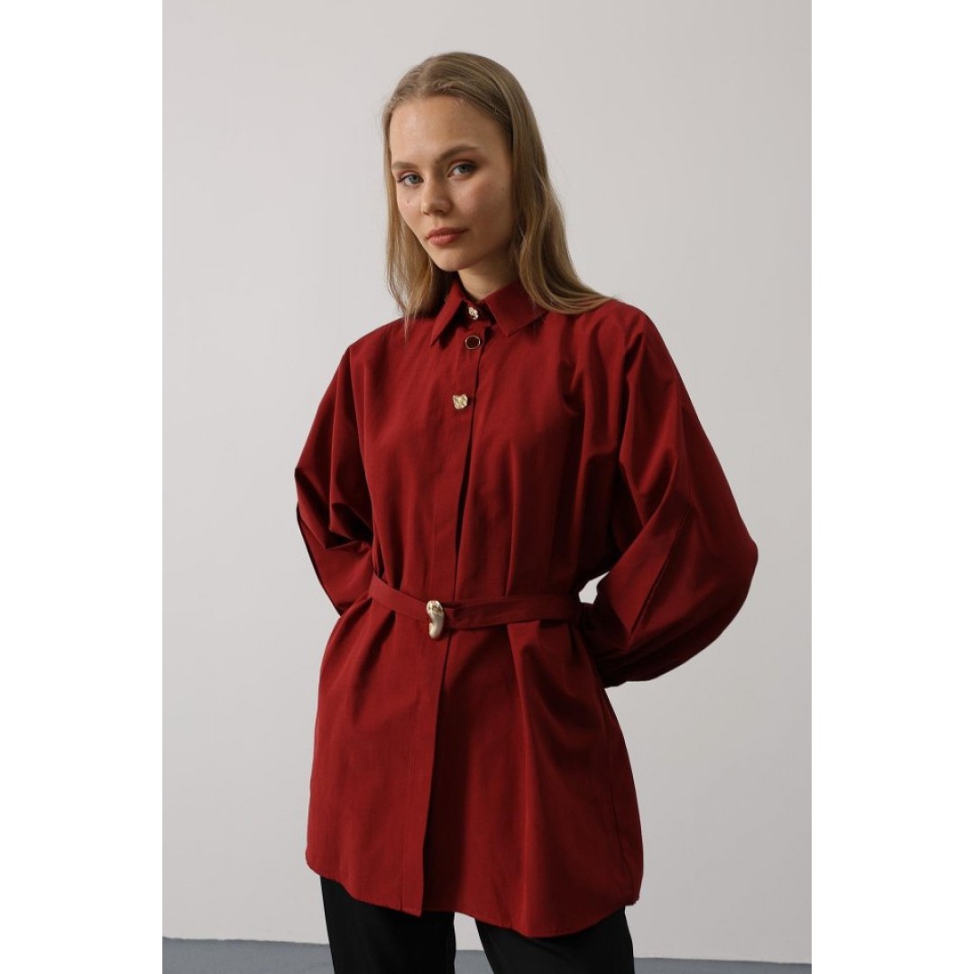 Kuşak Detaylı Tunik Gömlek - Bordo 163713 Kuşak Detaylı Tunik Gömlek - Bordo 163713