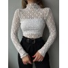 Kadın Likralı Dantel Transparan Uzun Kol Crop Bluz - 156150 Kadın Likralı Dantel Transparan Uzun Kol Crop Bluz - 156150