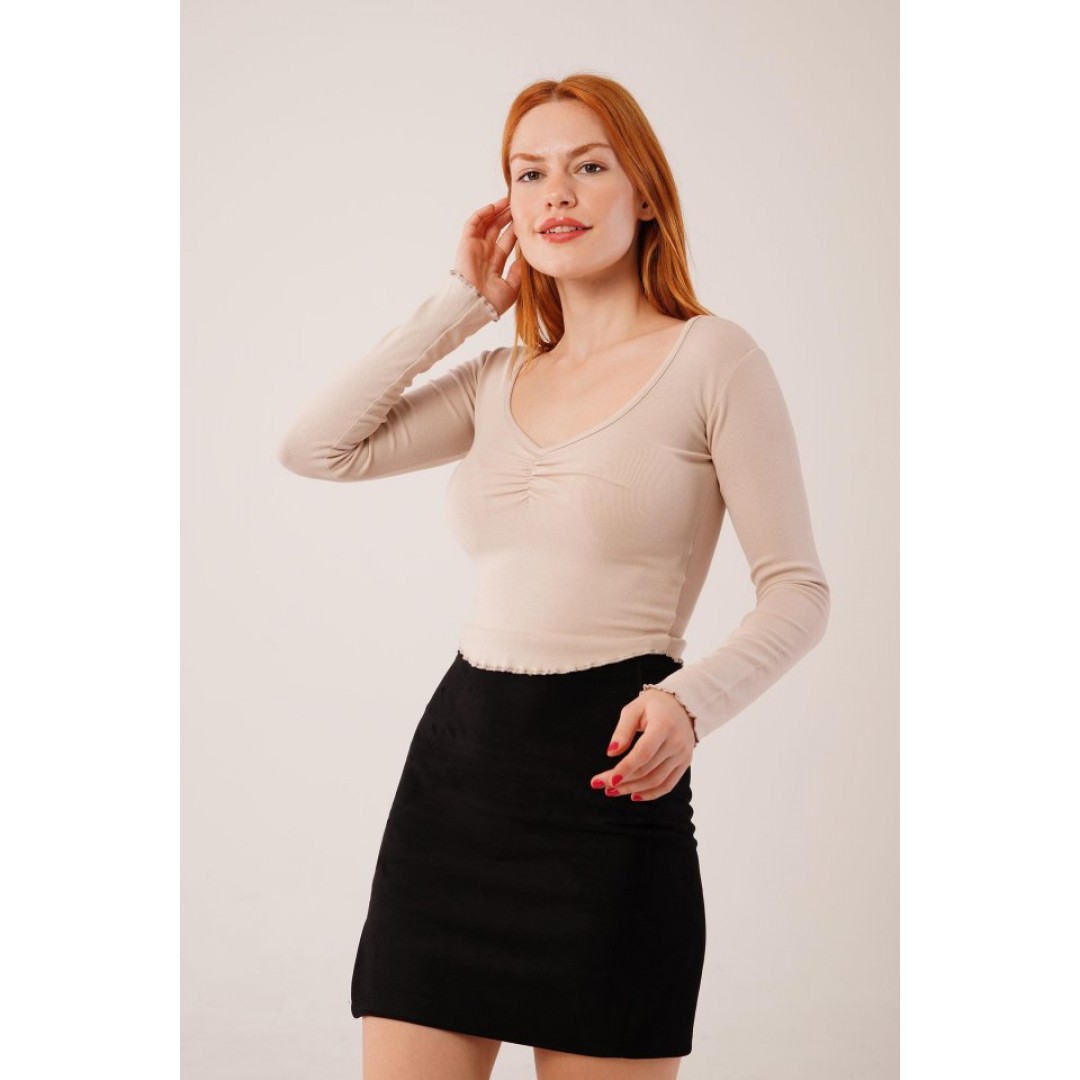 Geniş Yaka Krem Basic Body Bluz 148078 Geniş Yaka Krem Basic Body Bluz 148078