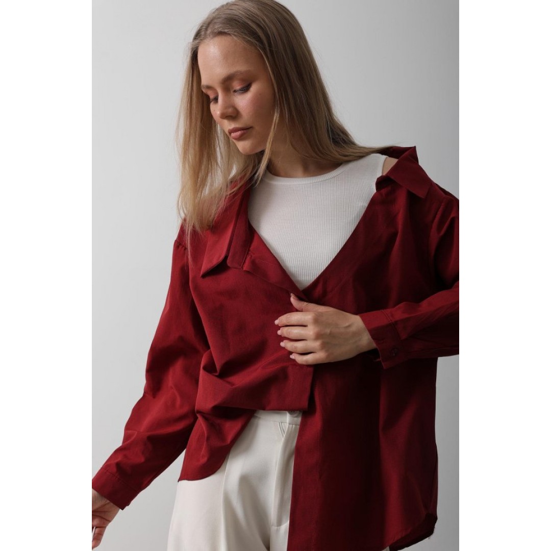Atlet Detaylı Gömlek - Bordo 159644 Atlet Detaylı Gömlek - Bordo 159644