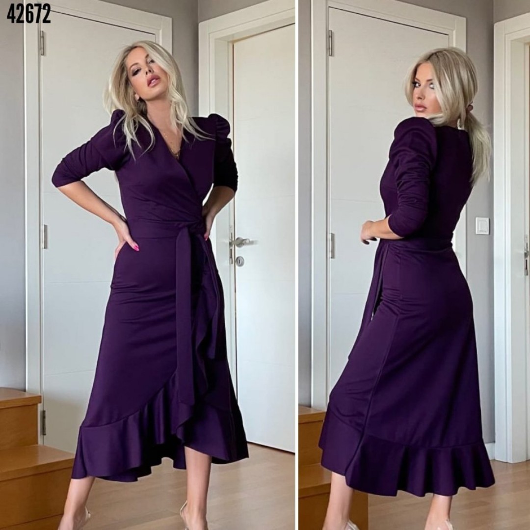 Krep Kumaş Midi Boy Kuşaklı Uzunkol Elbise - 42672 Krep Kumaş Midi Boy Kuşaklı Uzunkol Elbise - 42672