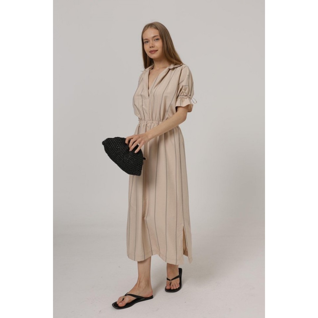 Beli Lastikli Elbise - Taş - 162578 Beli Lastikli Elbise - Taş - 162578