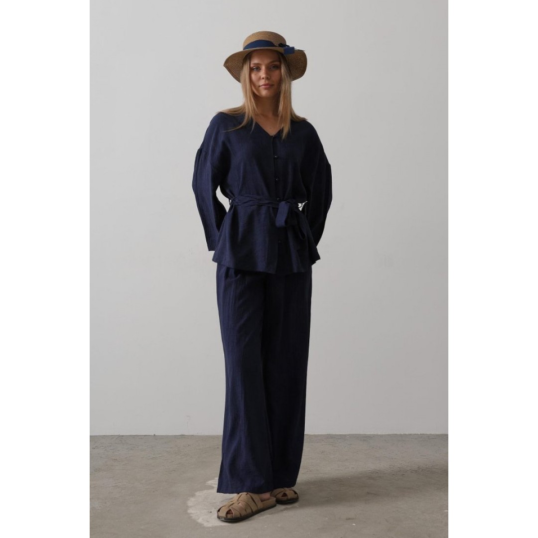 Beli Bağlamalı Tunik Ve Beli Bağlamalı Pantolon Takım - Lacivert 160640 Beli Bağlamalı Tunik Ve Beli Bağlamalı Pantolon Takım - Lacivert 160640