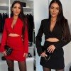 Kadın Atlas Kumaş Uzun Kollu V Yaka Blazer Kesim Göbek Dekolteli Mini Ceket Elbise - 136972 Kadın Atlas Kumaş Uzun Kollu V Yaka Blazer Kesim Göbek Dekolteli Mini Ceket Elbise - 136972