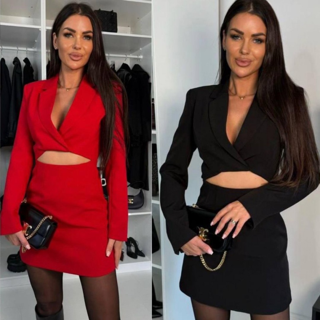 Kadın Atlas Kumaş Uzun Kollu V Yaka Blazer Kesim Göbek Dekolteli Mini Ceket Elbise - 136972 Kadın Atlas Kumaş Uzun Kollu V Yaka Blazer Kesim Göbek Dekolteli Mini Ceket Elbise - 136972