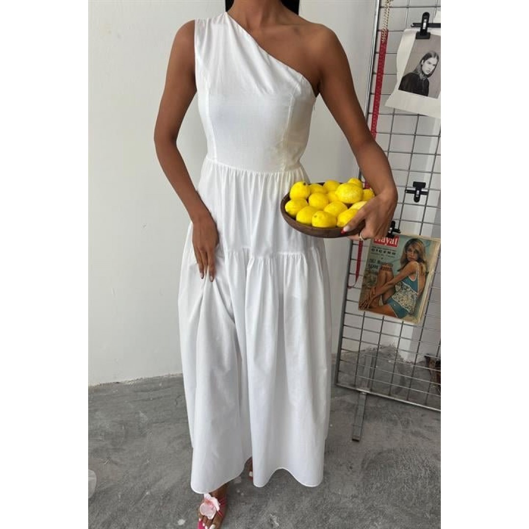 Tek Omuzlu Pile Detay Maxi Elbise 2895 160561 Tek Omuzlu Pile Detay Maxi Elbise 2895 160561