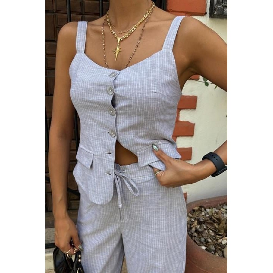 Kalın Askılı Bluz Pantolon Keten Takım 10187 160569