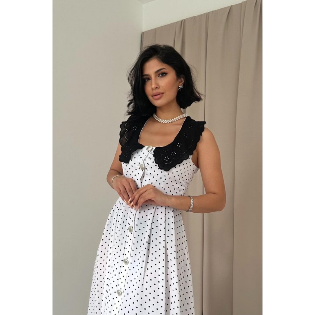 Beyaz Puantiyeli Bebe Yaka Elbise - 152102