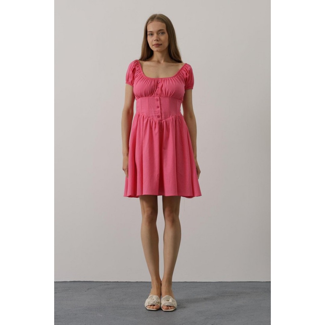 Beli Korseli Mini Elbise - Fuşya - 162834 Beli Korseli Mini Elbise - Fuşya - 162834