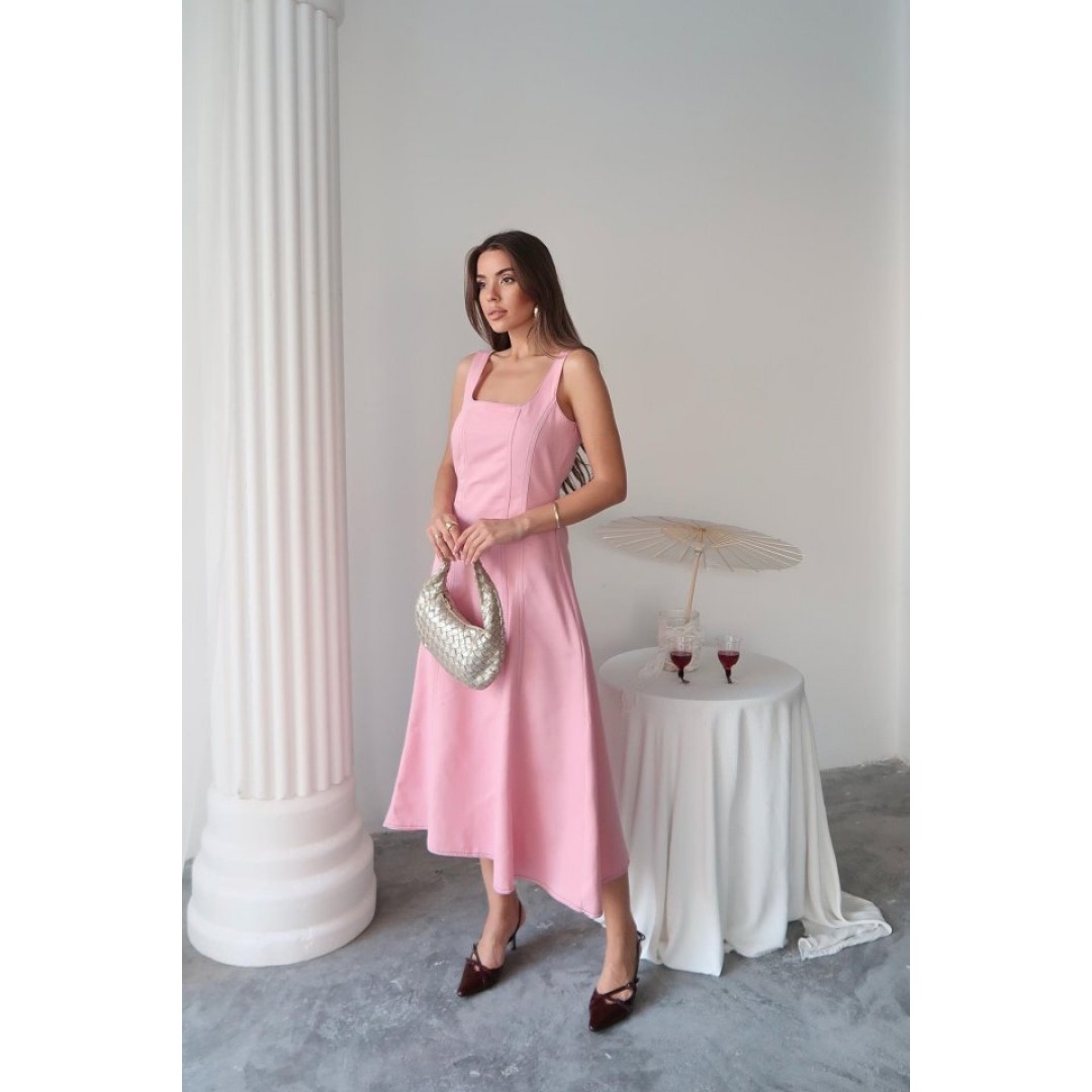 Pembe Çift Dikişli Gabardin Elbise 163699 Pembe Çift Dikişli Gabardin Elbise 163699
