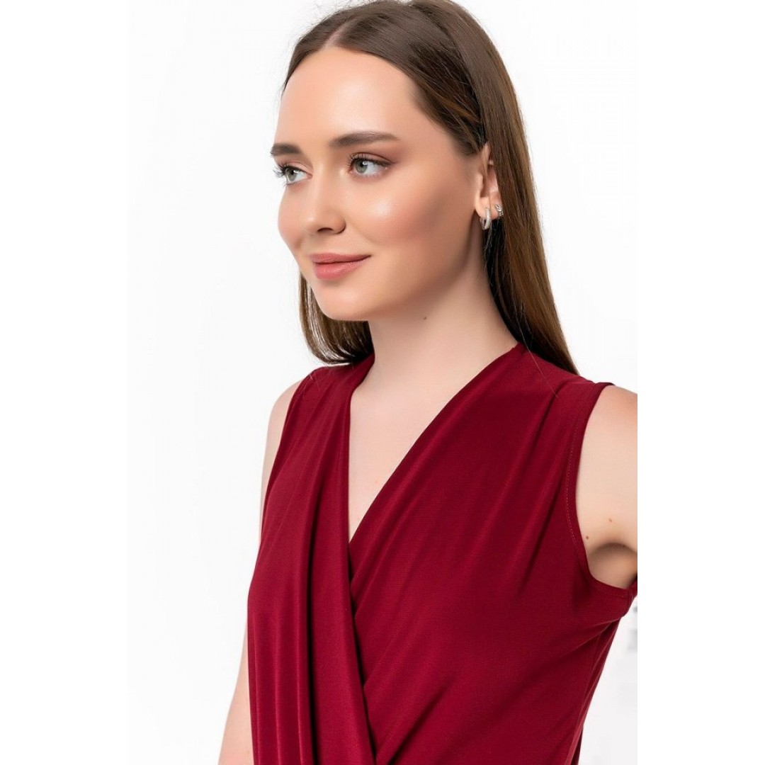 Kadın Sendy Kumaş Kruvaze Yaka Vatkalı Bluz - 160552