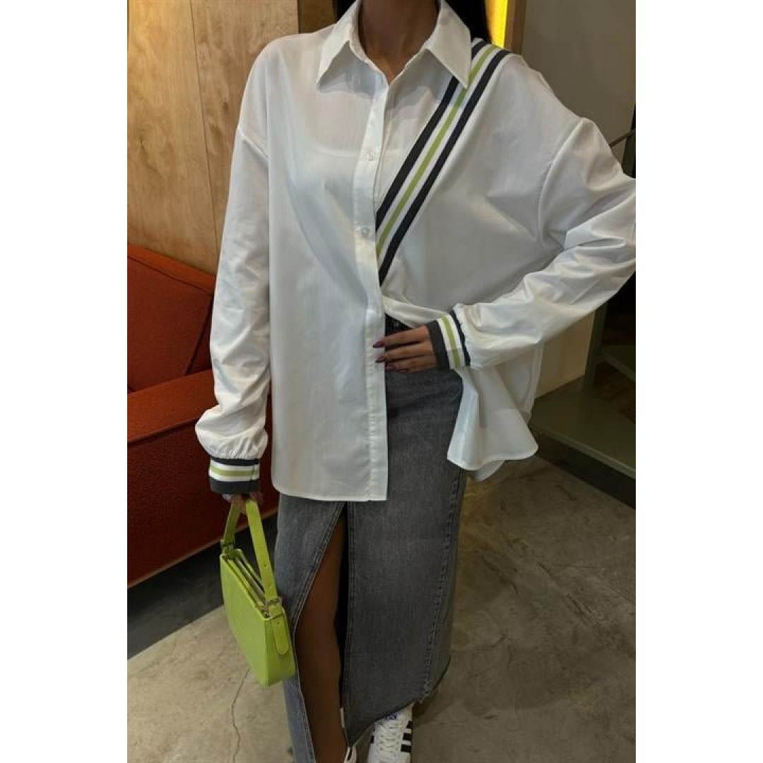 Bant Detaylı Oversize Poplin Gömlek 3436 158458