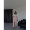 GABARDİN UZUN ÖNDEN YIRTMAÇLI ETEK - Pudra 152975