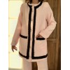 Pembe Siyah Şeritli Yakasız Ceket Ve Pantolon Takım 152567