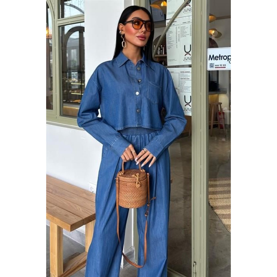 Denim Gömlek Plazzo Pantolon Takım 10163-08 159265 Denim Gömlek Plazzo Pantolon Takım 10163-08 159265