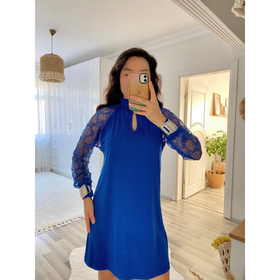 Kadın Uzun Kollu Tül Detay Sandy Mini Boy Elbise - 138110 Kadın Uzun Kollu Tül Detay Sandy Mini Boy Elbise - 138110