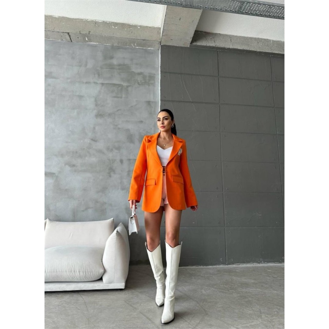 ELLO ETİKETLİ ÇENGELLİ İĞNE DETAYLI CEKET - Orange