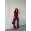 ÇİZGİLİ POLYVİSKON BLUZ - PANTOLON TAKIM - Bordo 159631