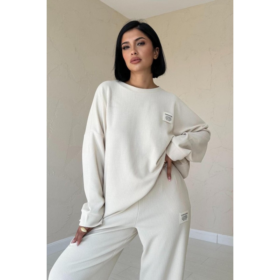 Bej Klasik Fitilli Kazak Ve Pantolon Takım 152336 Bej Klasik Fitilli Kazak Ve Pantolon Takım 152336