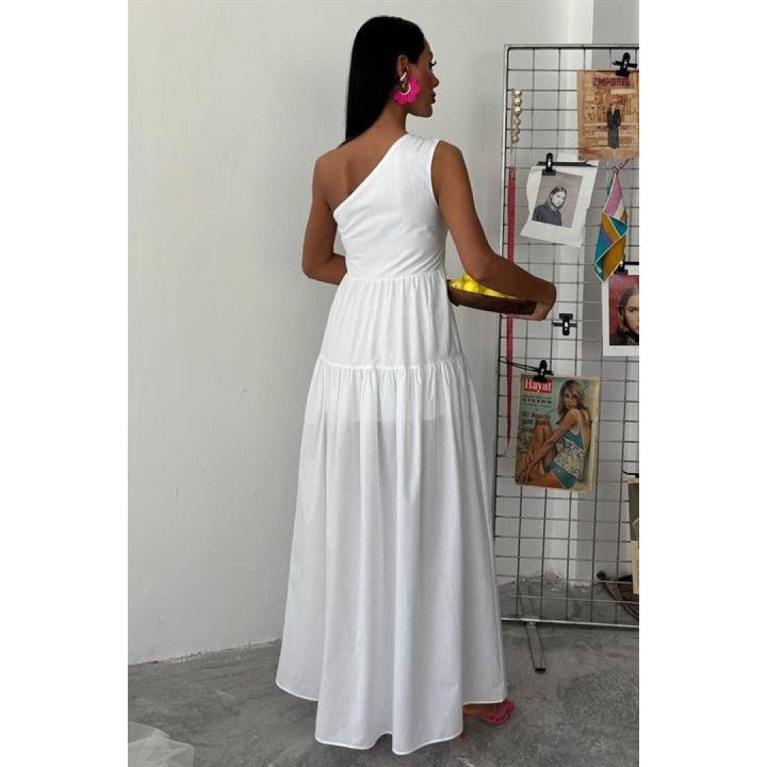 Tek Omuzlu Pile Detay Maxi Elbise 2895 160561 Tek Omuzlu Pile Detay Maxi Elbise 2895 160561