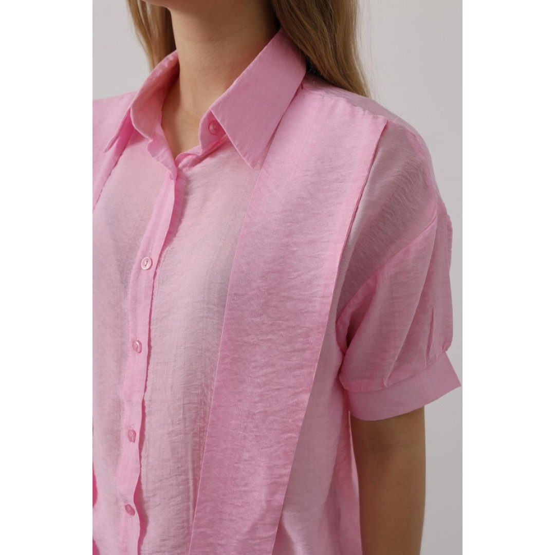 Atkı Detaylı Yarım Kol Gömlek - Pembe 163709 Atkı Detaylı Yarım Kol Gömlek - Pembe 163709