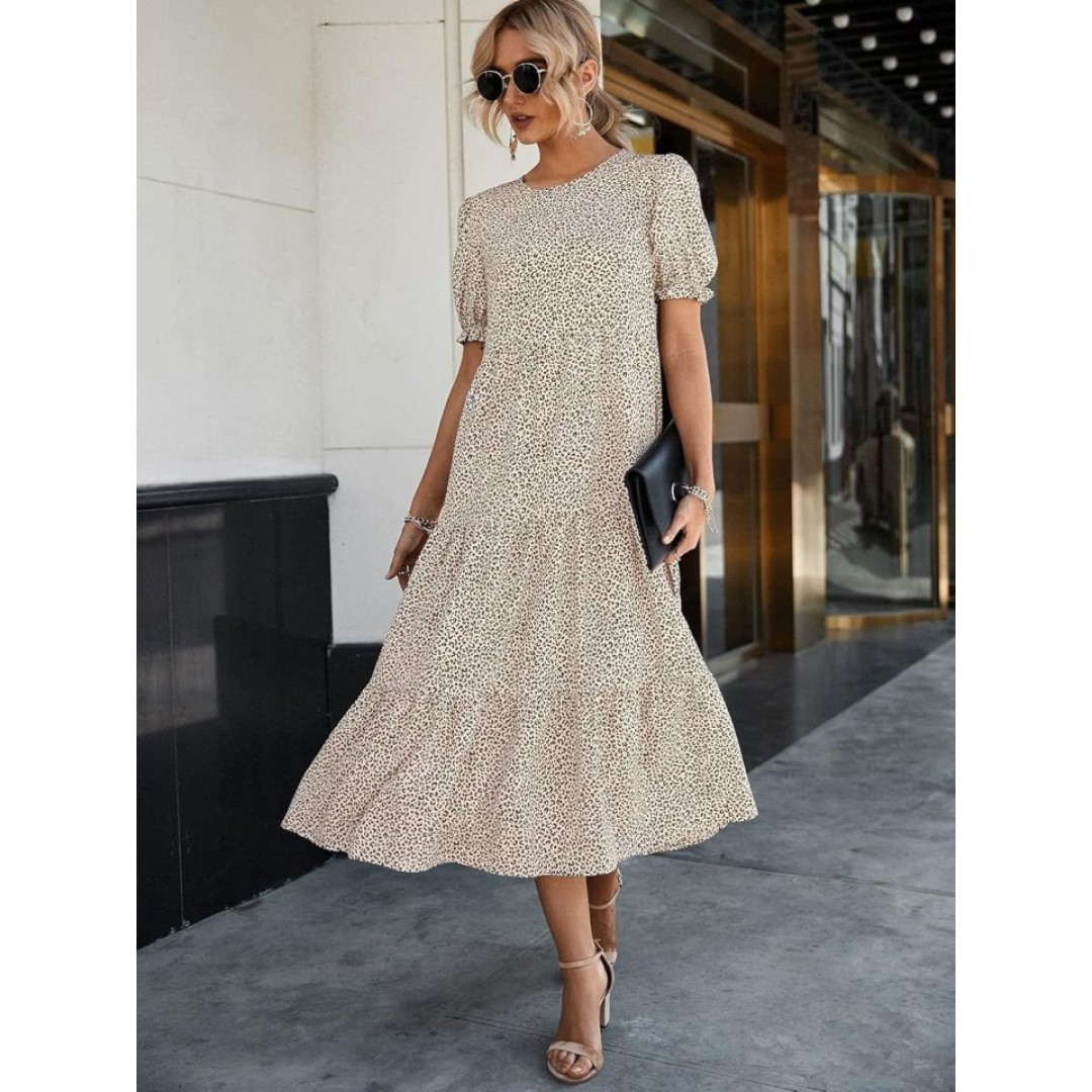 Kadın Mini Leopar Desen Midi üç Kat Elbise - 124641 Kadın Mini Leopar Desen Midi üç Kat Elbise - 124641