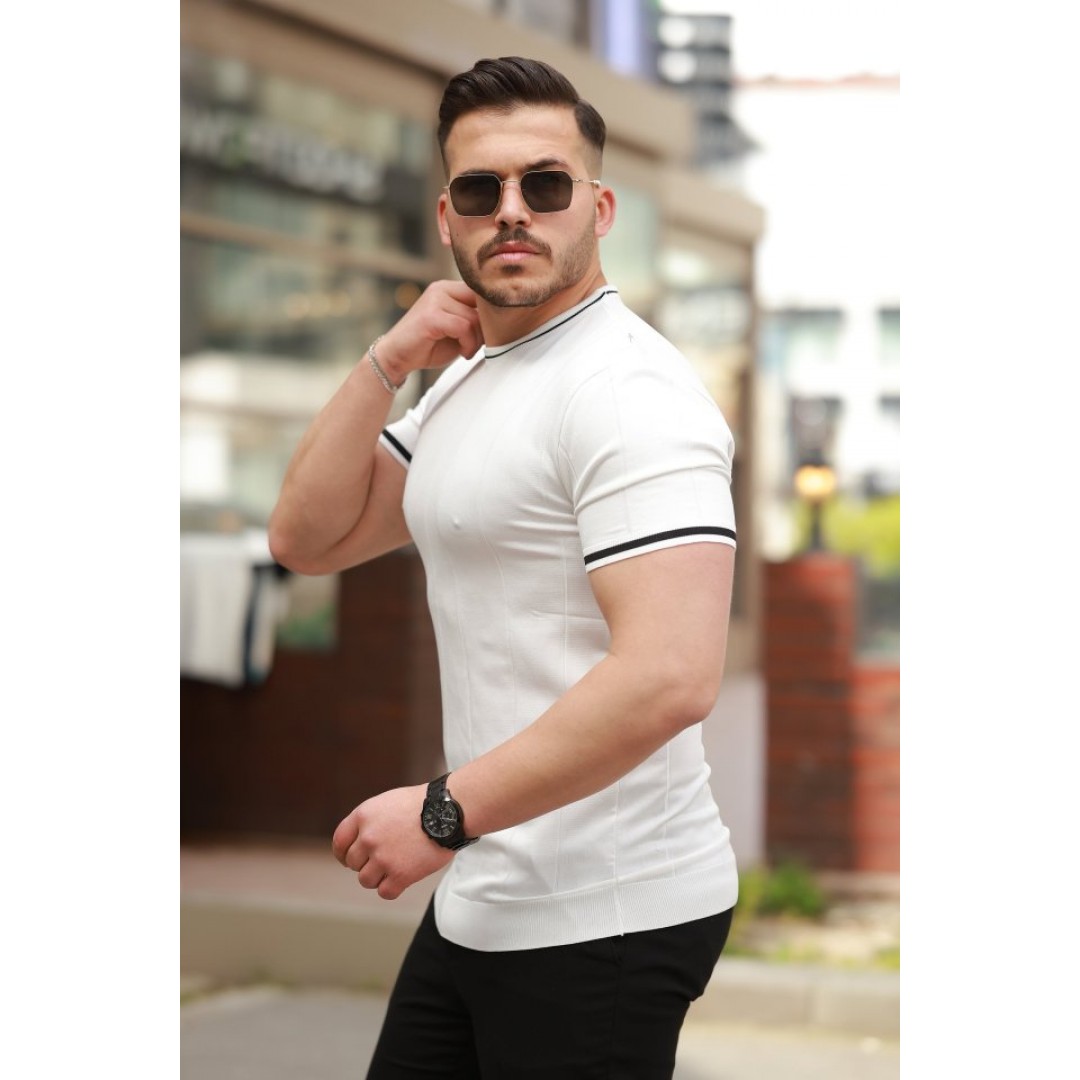 Erkek Bisiklet Yaka çizgi Desenli Ribanalı Kısa Kollu Tshirt 160903 Erkek Bisiklet Yaka çizgi Desenli Ribanalı Kısa Kollu Tshirt 160903