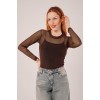 Transparan Kahverengi Tül Basic Bluz 148065 Transparan Kahverengi Tül Basic Bluz 148065