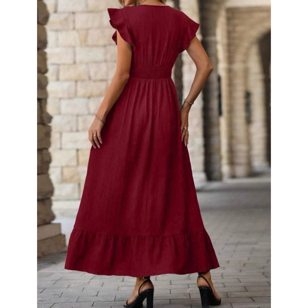 Kadın Kruvaze Yaka Beli Gipeli Bürümcük Kumaş Elbise - 155381 Kadın Kruvaze Yaka Beli Gipeli Bürümcük Kumaş Elbise - 155381