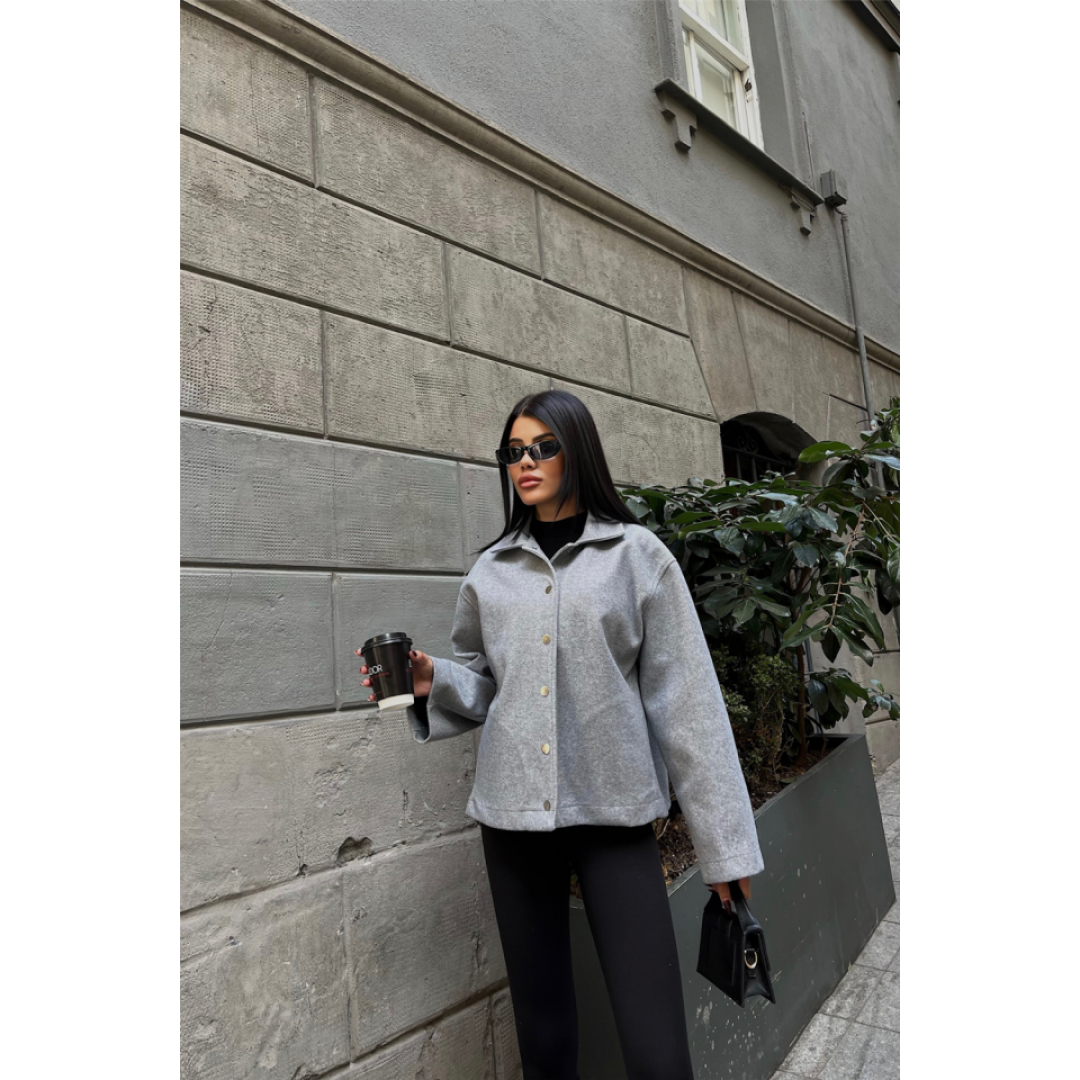 KAŞE GÖMLEK CEKET YANDAN CEP DETAYLI - Gri