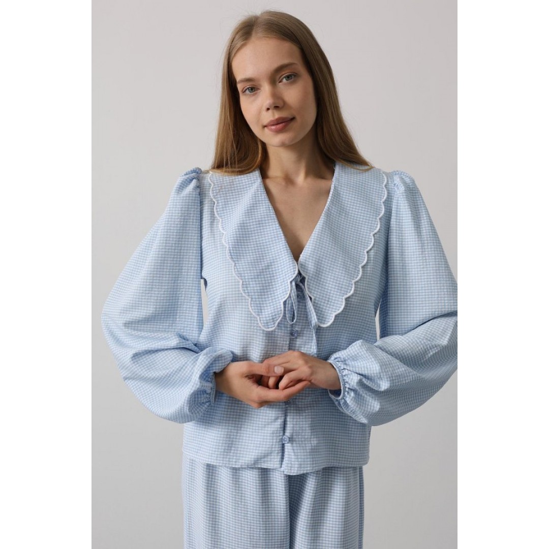 İşlemeli Bebe Yakalı Pantolon Takım - Bebe Mavisi 162860 İşlemeli Bebe Yakalı Pantolon Takım - Bebe Mavisi 162860