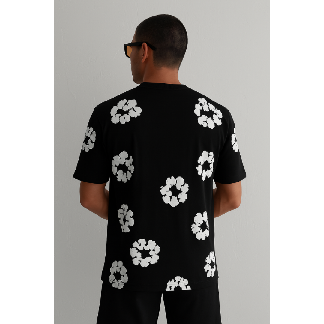 Ön Ve Arka Baskılı Oversize Bisiklet Yaka T-shirt- Siyah 156215 Ön Ve Arka Baskılı Oversize Bisiklet Yaka T-shirt- Siyah 156215