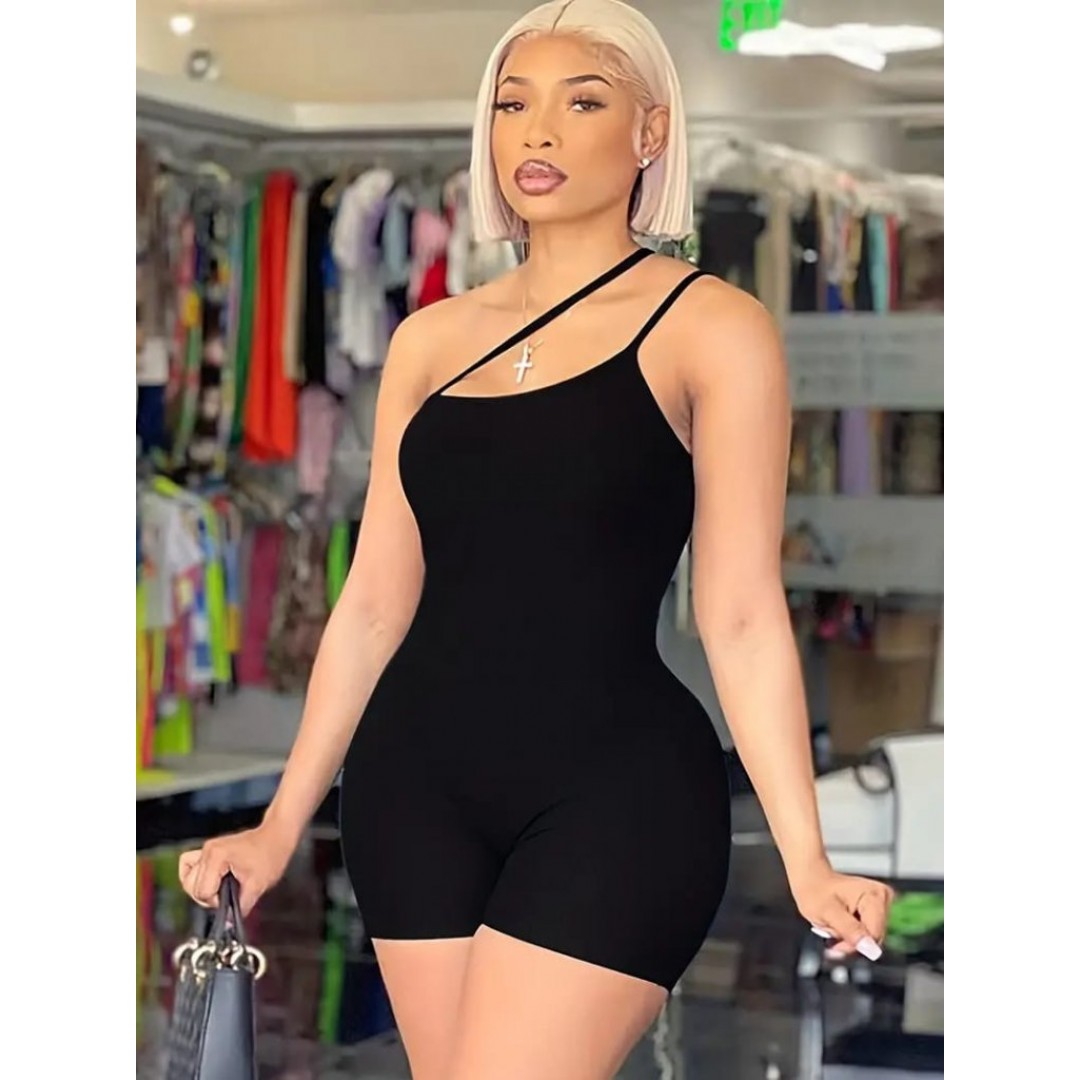 Kadın Asimetrik Askılı Mini Kaşkorse Bodycon Tulum 112903