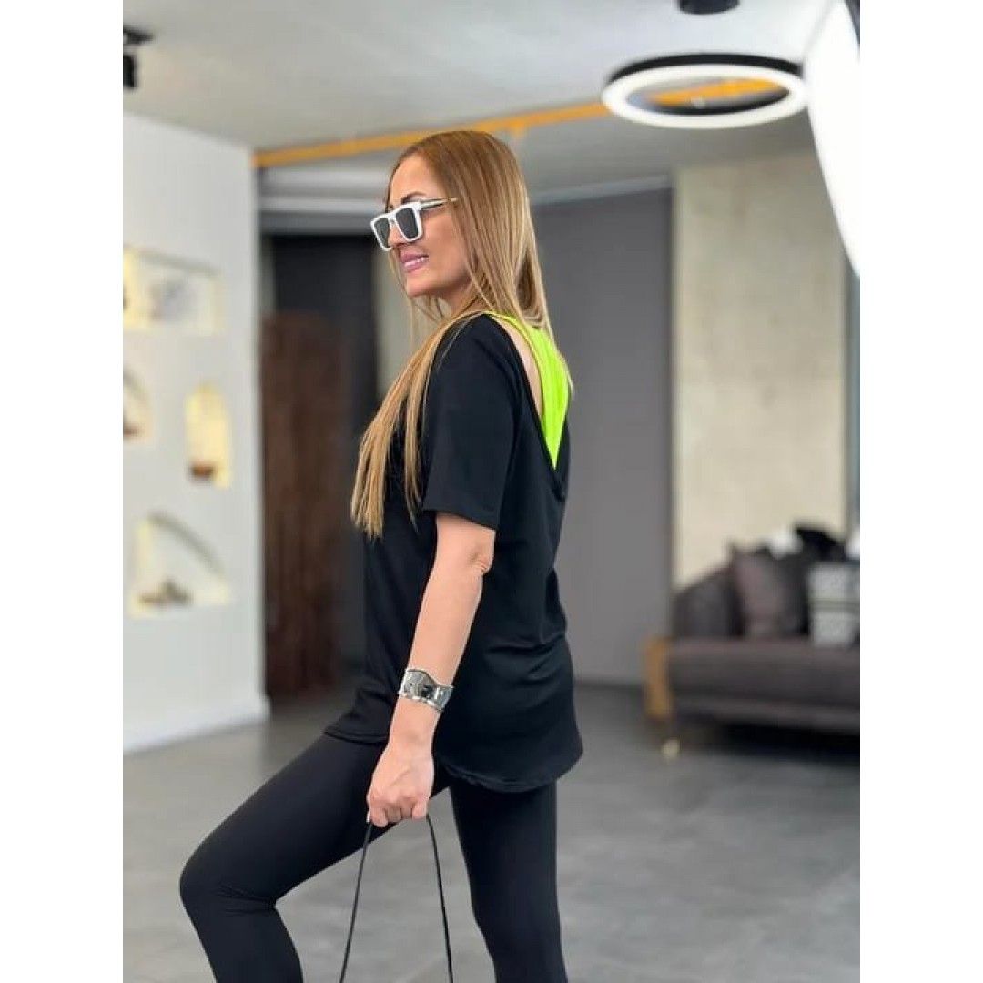 Kadın İki İplik Kumaş Sırt Neon Detay Bluz 100734