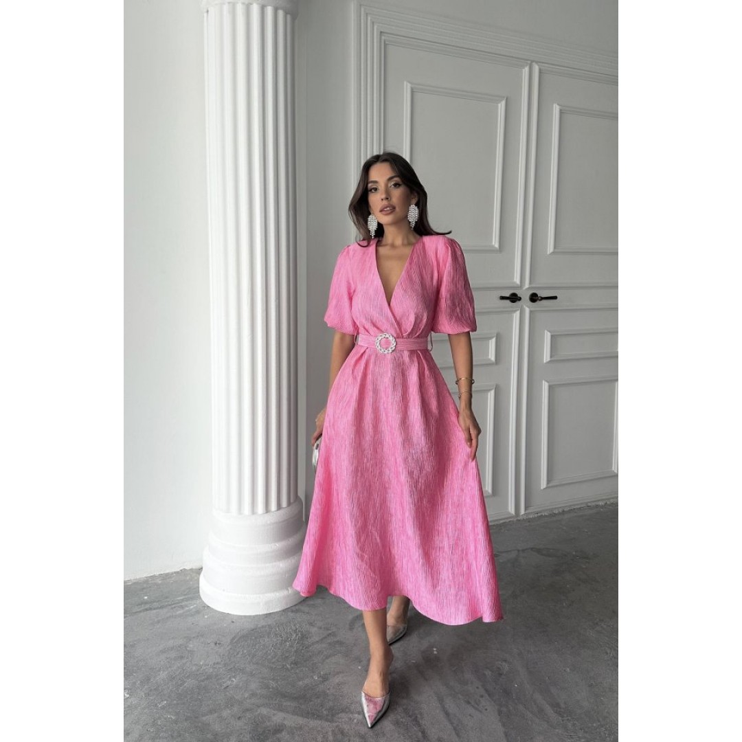 Pembe Işıltılı Kemerli Kruvaze Elbise 163028 Pembe Işıltılı Kemerli Kruvaze Elbise 163028