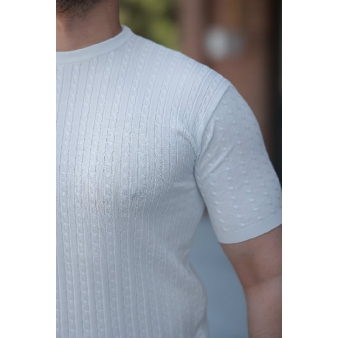 Erkek Bisiklet Yaka örgü Desenli Kısa örme Triko Kısa Kollu T-shirt 161506 Erkek Bisiklet Yaka örgü Desenli Kısa örme Triko Kısa Kollu T-shirt 161506