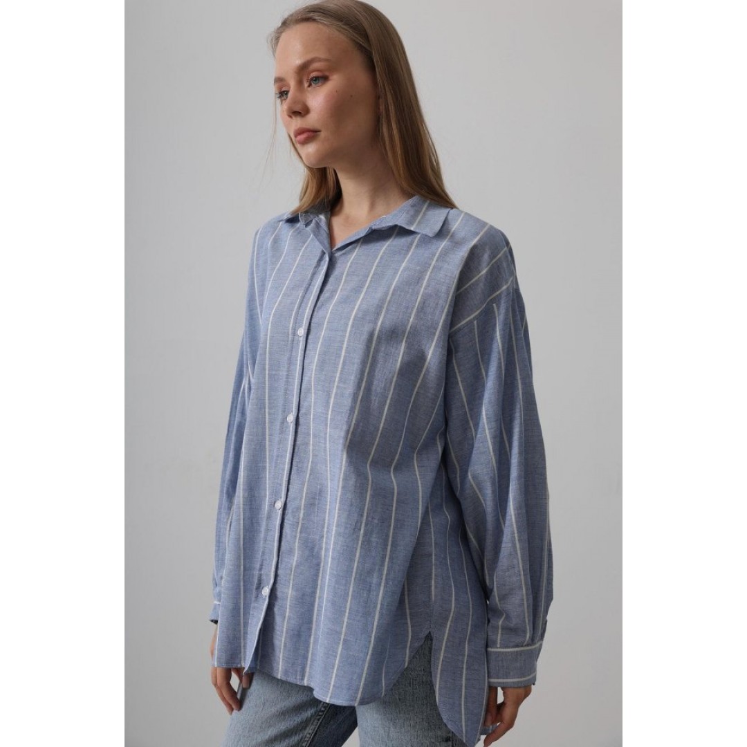 Çizgili Tunik Gömlek - Mavi Desen 1 - 159673 Çizgili Tunik Gömlek - Mavi Desen 1 - 159673