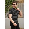 Erkek Fermuar Yakalı çizgili Kısa Kollu T-shirt 160701 Erkek Fermuar Yakalı çizgili Kısa Kollu T-shirt 160701