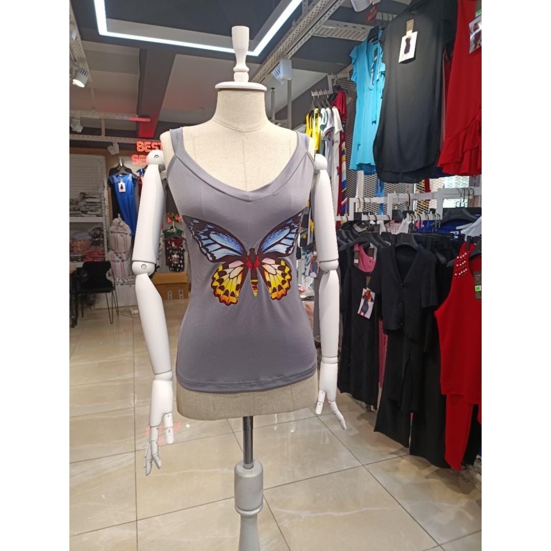 Kadın Kelebek Baskılı Sandy Kumaş Askılı Bluz - 111951 Kadın Kelebek Baskılı Sandy Kumaş Askılı Bluz - 111951