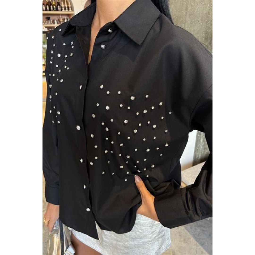 Kristal Taş Çakımlı Poplin Gömlek 3413 158522 Kristal Taş Çakımlı Poplin Gömlek 3413 158522