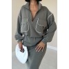 Haki Biyeli Sweatshirt Ve Etek Takım 153811