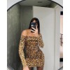 Kadın Madonna Mendil Yaka Leopar Desen Mini Elbise - 133873 Kadın Madonna Mendil Yaka Leopar Desen Mini Elbise - 133873