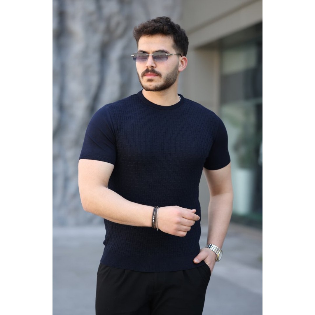 Erkek Viskon Kumaş Bisiklet Yaka Desenli Tişört 154292 Erkek Viskon Kumaş Bisiklet Yaka Desenli Tişört 154292