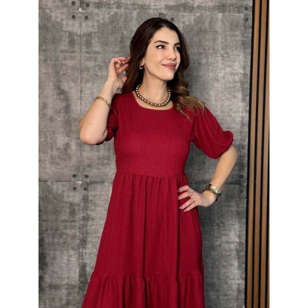 Kadın Kısa Kollu Yakası Açık Katlı Bürümcük Balon Elbise - 159936 Kadın Kısa Kollu Yakası Açık Katlı Bürümcük Balon Elbise - 159936