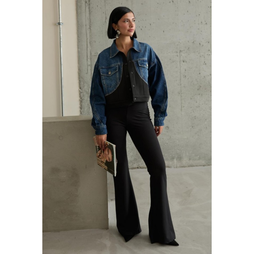 Siyah Denim Scuba Garnili Ceket - 153990