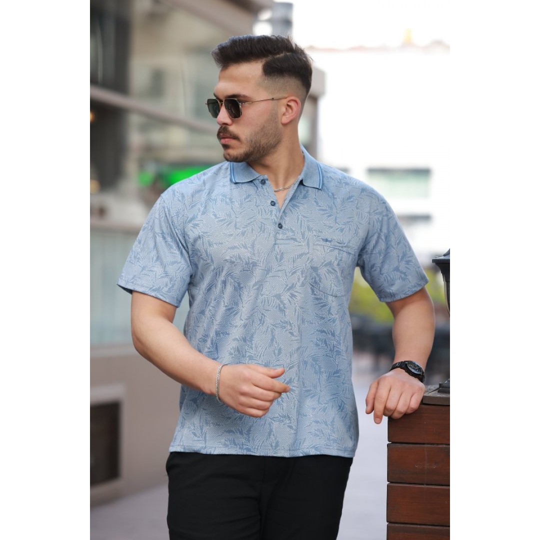 Erkek Yakalı Jakar Baskılı Kısa Kollu T-shirt 160892