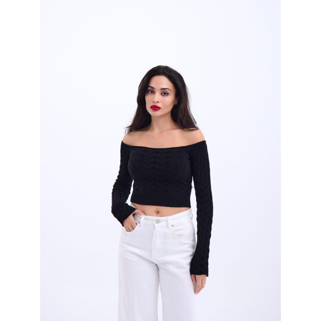 42241 TRİKO KAYIK YAKA CROP-SİYAH 143850