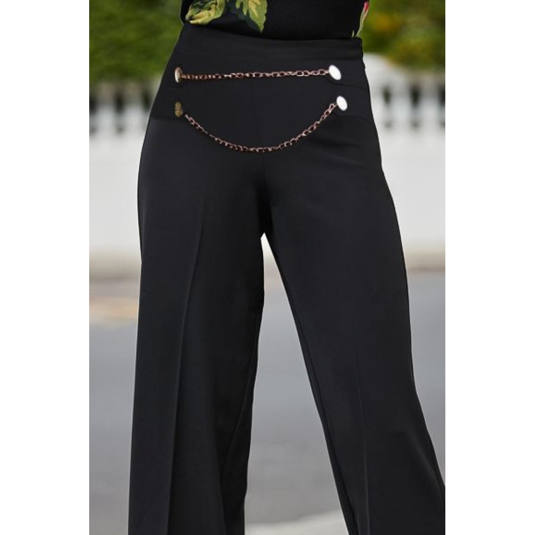 Kadın Beli Zincir Detay Ithal Krep Pantolon - 135071